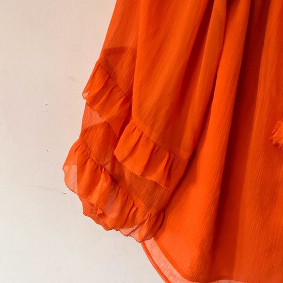 river island womens uk 14 orange chiffon ruffle stretchy tassel blouse top - Picture 4 of 6